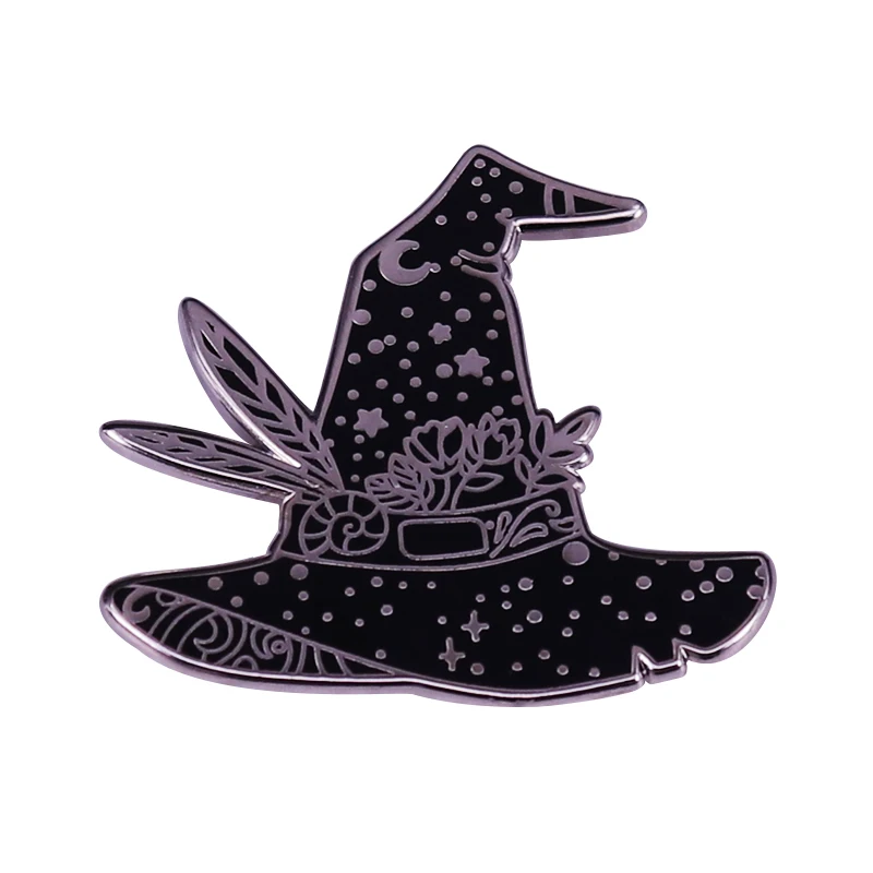 Black Witchy Hat Badge creepy spooky 