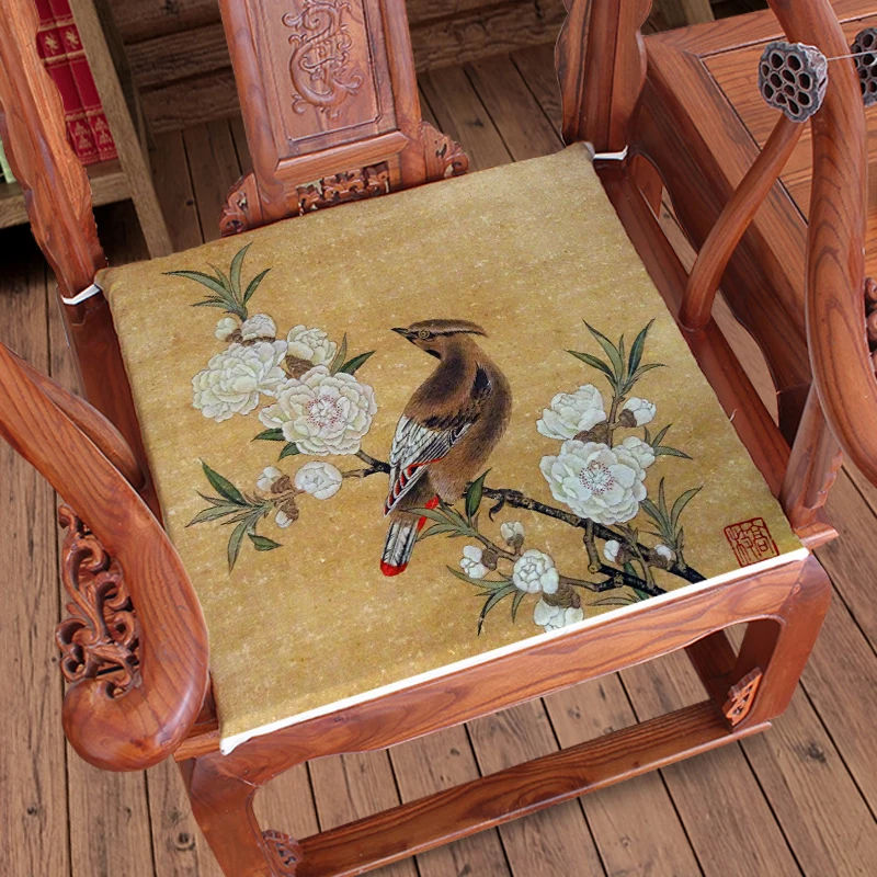 

Vintage Flower Birds Horse Crane Sofa Chair Seat Cushion Chinese Dining Chair Armchair Seat Pad Linen Home Office Cushions Seats