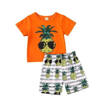 

0-3Y Summer Causal Infant Baby Boys Clothes Sets Cartoon Print Short Sleeve T Shirts Tops+Beach Shorts