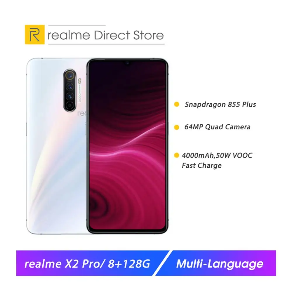 Realme X2 Pro 8GB 128GB 6,5 ''мобильный телефон Snapdragon 855 Plus 64MP Quad камера NFC Смартфон OPPO VOOC 50W быстрое зарядное устройство