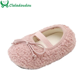 

11.5-15.5cm Baby Winter First Walkers Infant Girls Princess Flats Shoes With Warm Villus Solid Pure Toddler Winter Floor Shoes