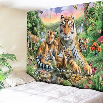 

3D Tiger Tapestry Big Wall Hanging Psychedelic Tapestry Rainbow Waterfall Mountain Animal Wall Tapestry Boho Decor Wall Cloth