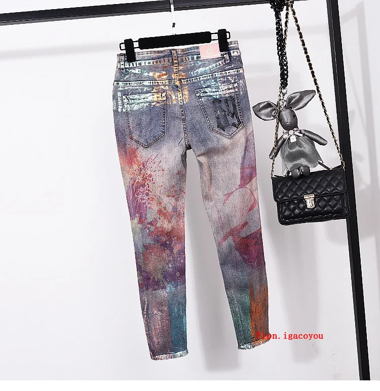 Summer Vintage Print Tshirt Pencil Denim Pants 2 Piece Set Women Loose Short sleeve T shirt Jeans Suit Female Fashion Streetwear plus size bra and panty sets