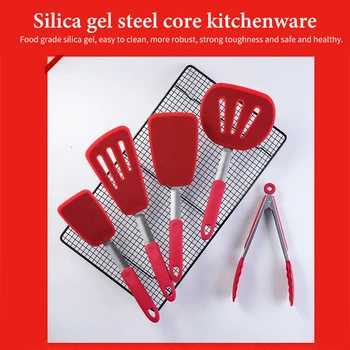 

5pcs Cooking Utensil Eggs Turner Kitchen Tool Non Stick Cookware Silicone Spatula Set Heat Resistant Pancake Flipper Home Clip