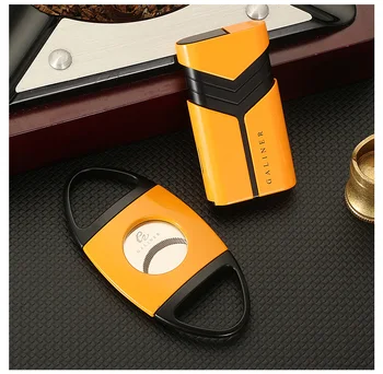

GALINER Stainless Steel Cigar Cutter Metal 2 Torch Gas Lighters Portable Cigar Set Windproof Butane Cigar Lighter W Punch Cutter
