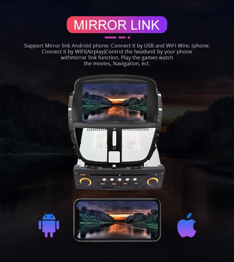 Excellent Besina 1 Din Android 9.0 Car DVD Player For Peugeot 207 207CC 2007 2008 2009 2010 2011 2012 2013 2014 GPS Wifi Multimedia 7