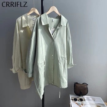 

Thin Section Spring New Trench Women Safari Style Loose Casual Turn Down Collar Single Breasted Drawstring Trench Coat CRRIFLZ