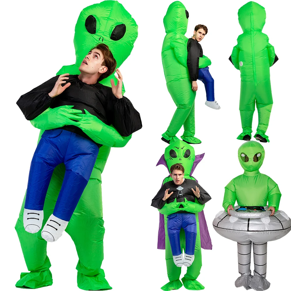 Green ET Alien надувной костюм для косплея Забавный UFO Air Blow Up нарядное платье вечеринки