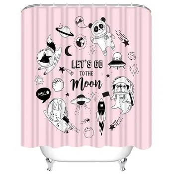 

Shower Curtain Sets Cute Dog Outer Space Animals Astronauts Helmets Creative Nursery Kids Polyester Fabric Decor with 12 Hooks
