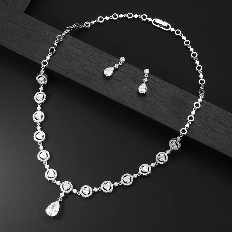 亮雅丽人 日韩甜美简约新娘锆石项链耳环二件套装 婚纱水滴饰品_4