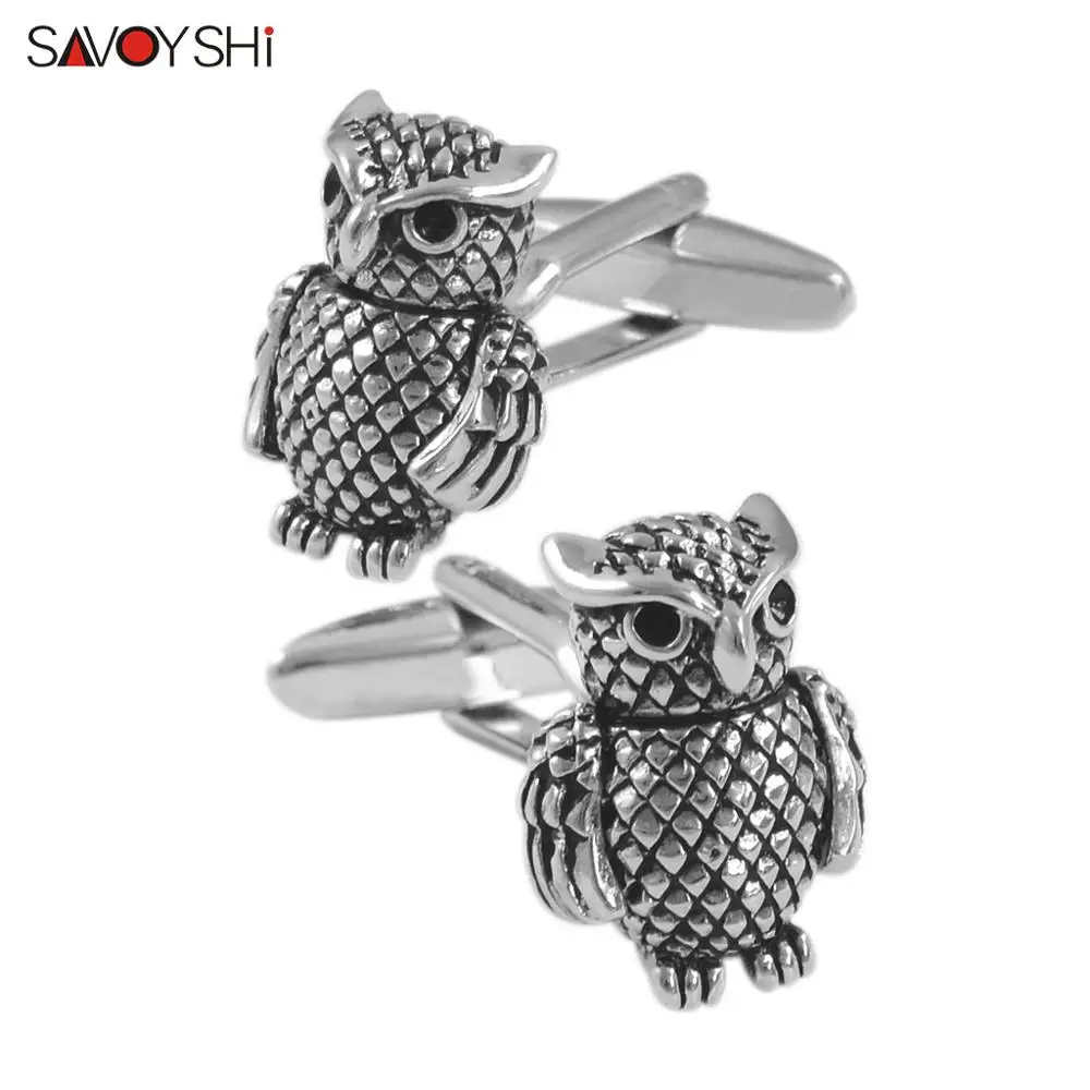 SAVOYSHI Novelty Mens Shirt Cufflink High Quality Brass Cufflinks Black Owl Cuff links Brand Cuff buttons suit cuffs Jewelry