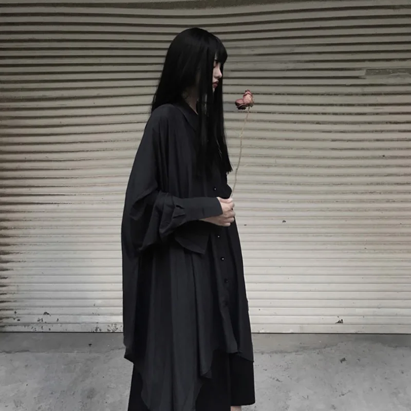 XITAO Асимметричная плиссированная черная блузка женская мода новинка осень один нагрудный карман плюс размер длинная рубашка для миноритета WLD3076