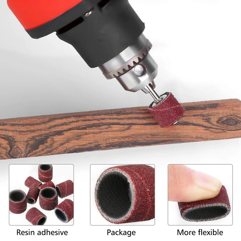 307 Pieces Drum Sander Set Sanding Drum Kit 300 Pieces Sanding Band Sleeves(80#/120#/240#)+ 6 Pieces Drum Mandrels for Dremel