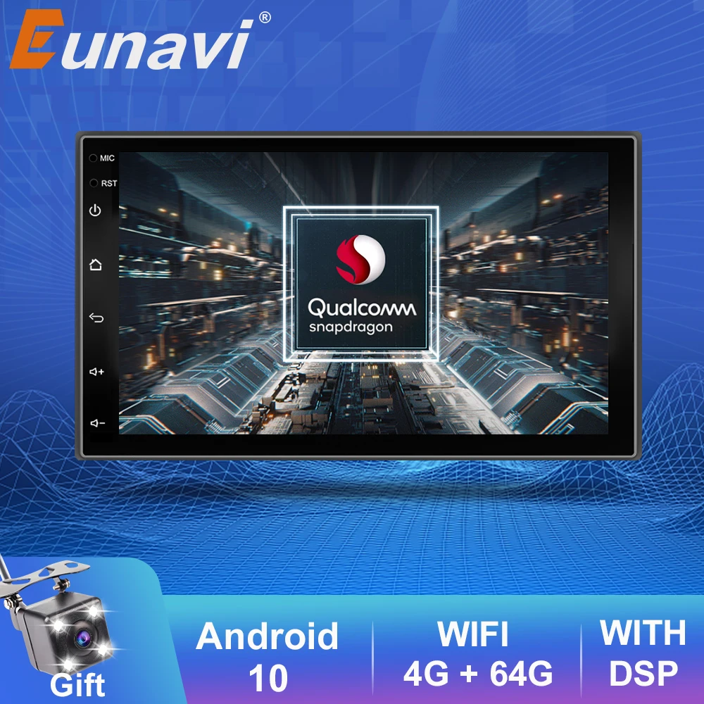 Автомагнитола Eunavi универсальный мультимедийный проигрыватель на Android 10 с