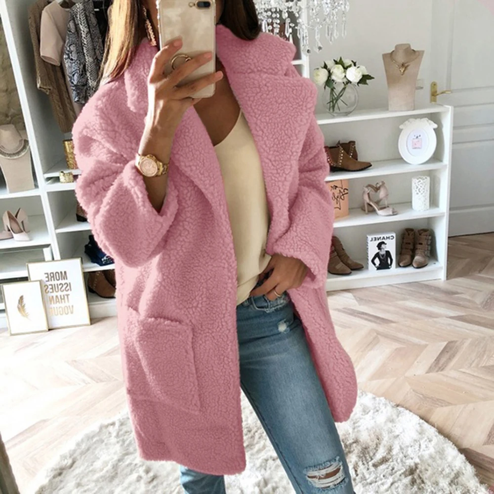 

MoneRffi Autumn Winter Women Faux Fur Coat Warm Teddy Bear Coat Ladies Fur Jacket Female Teddy Outwear Plush Overcoat Long Coat