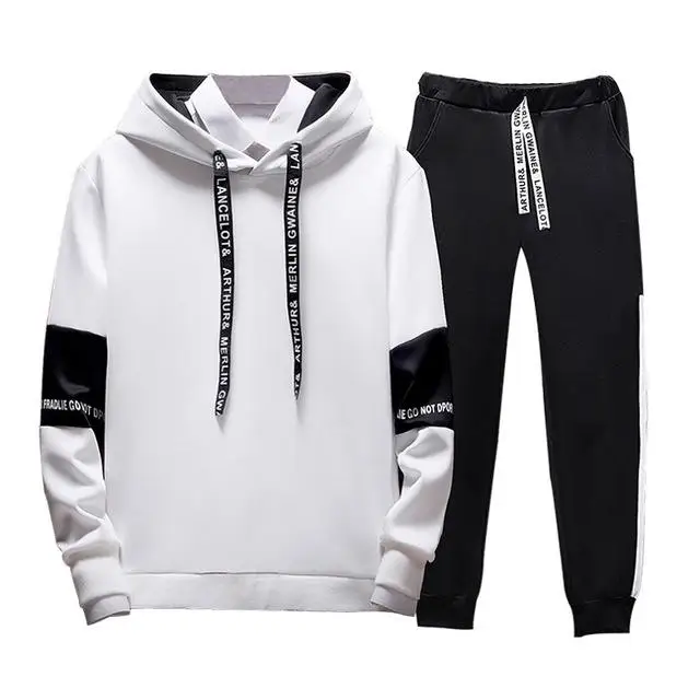 Lssige Mnner Frhling Herbst комплект с капюшоном herren Спортивная одежда короткие Gedruckt Schwei Anzug Манн Zwei кусок мужские фитнес kleidung - Цвет: 738 White