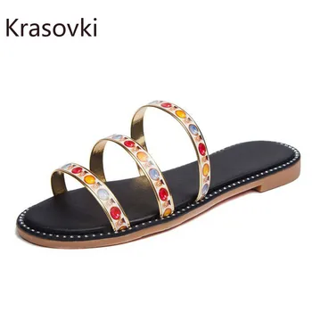 

Krasovki Women Slides 2020 Fashion Women Mixed Colors Peep Toe Slipper Women Summer Anti Slip Flat Large Size Fashion Sandals
