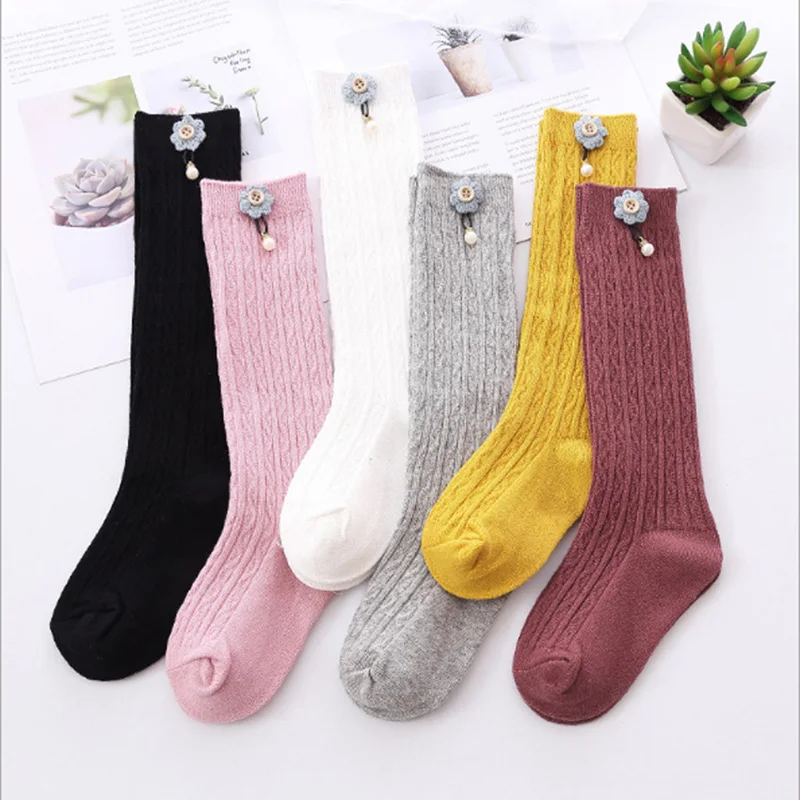 

Baby Children's Socks Kids Knee High Long Socks Cotton Princess Pearl Baby Girl Socks Children Leg Warmer Home Slippers 1-5 Year