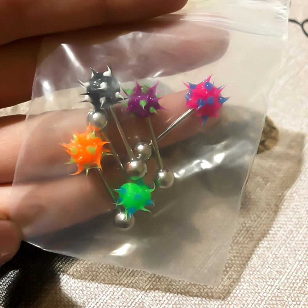 Tongue Rings Mixed Color Silicone Ball Tongue Piercing Barbell For Women Stainless Steel 5Pcs