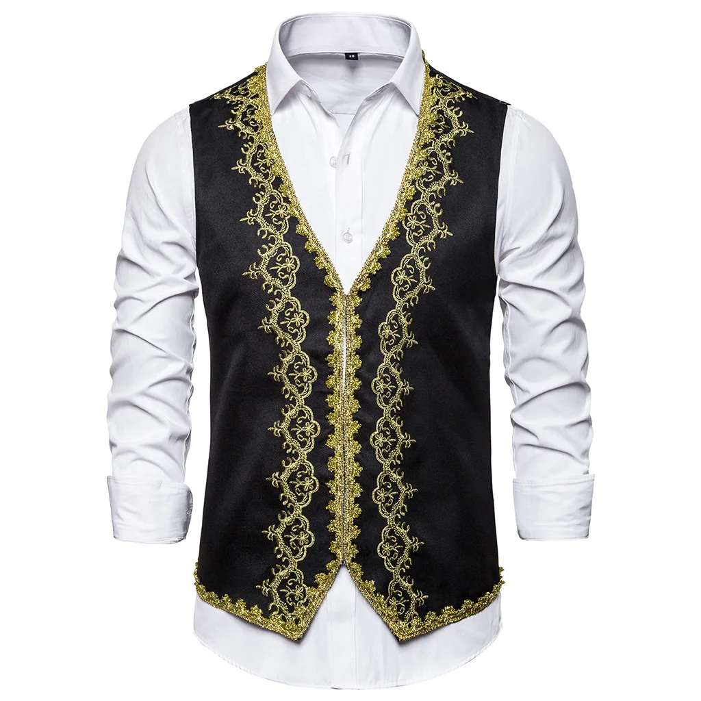 PUIMENTIUA 2019 Fashion Mens Solid Suit Vest Punk Business Slim Wedding Sleeveless Embroidered single-breasted Men Suit Vest