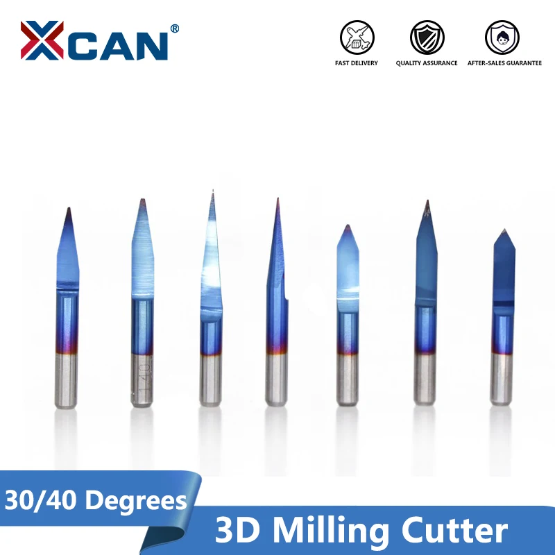 XCAN 10 шт. с голубым покрытием PCB 3D гравировальные биты 30/40 градусов карбид V Форма