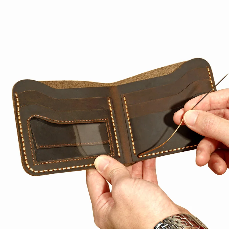 Top Genuine Leather Men's Wallet Retro Handmade Wallet for Men Durable Real Leather portfel male cartera hombre Purse for men 5
