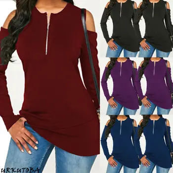 

Zipper Long Sleeve Women Shirts Sexy O Neck Solid Womens Tops And Blouses Casual Shirts Tops Female Clothes Plus Size 3XL