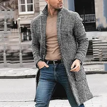 New Men's Overcoat Men Casual Winter Fashion Hounstooth Gentlemen Long Coat Jacket Outwear high quality Mens Tops Blouse Fashion