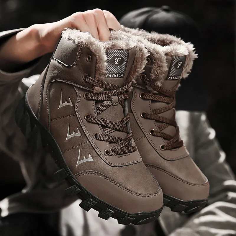 High-top Winter Plus Velvet Warm Snow Boots Breathable Waterproof Leather Non-slip Hunting Shoes Men Outdoor Hiking Sneakers