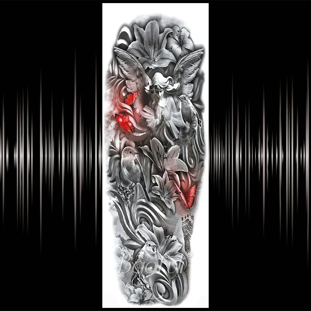 BTQB105 Черный эскиз полный цветок рука темпporary татуировки для женщин мужчин 3D Роза Colck татуировки стикер Watetr передачи поддельные Черепа татуировки ноги - Цвет: BTQB105