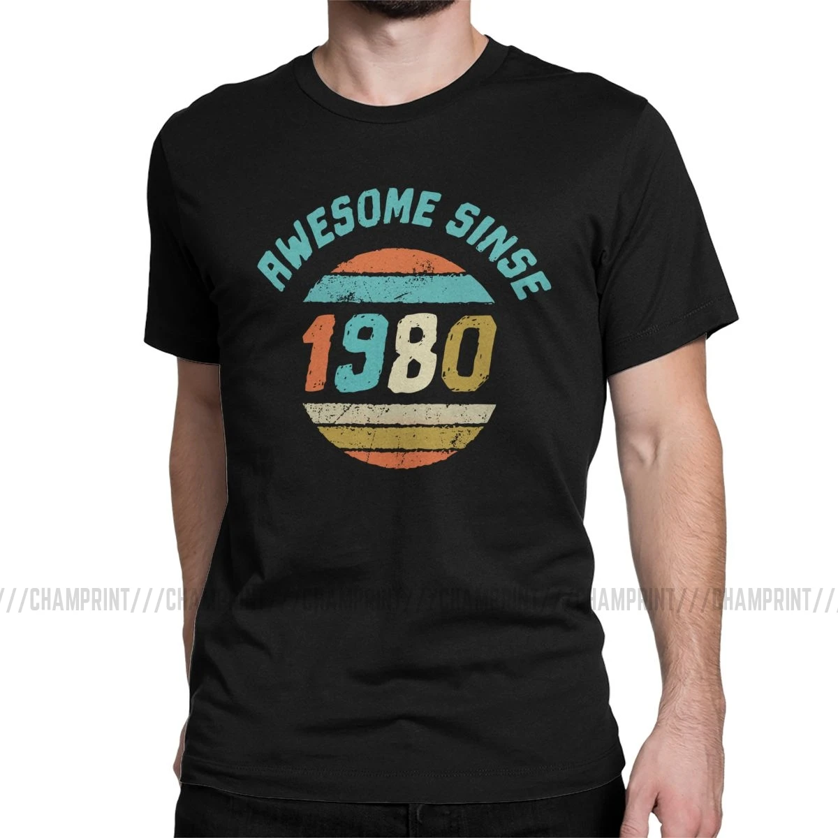 Awesome с 1980 подарок на день рождения Юбилей Семья родившиеся в 1980 футболки Для мужчин хлопковая Футболка торжество, футболка, топы с короткими рукавами - Цвет: Черный