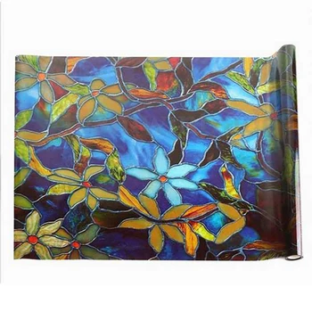 

Window Sticker Static Cling Stained Glass Decorative Window Film Orchid Camellia Flower Film Stained Glass Window Sticker,45X200