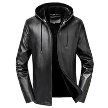 Autumn and winter new men's plus velvet hooded leather men's fur one leather jacket business casual motorcycle leather