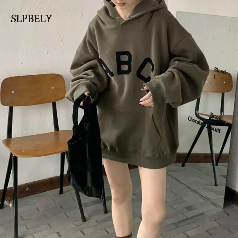 

SLPBELY Letter Hoodies Women Plus Velvet Warm Winter Soft Harajuku Oversize BF Hoodie With Hat Women Sweatshirt Top Fall Outwear