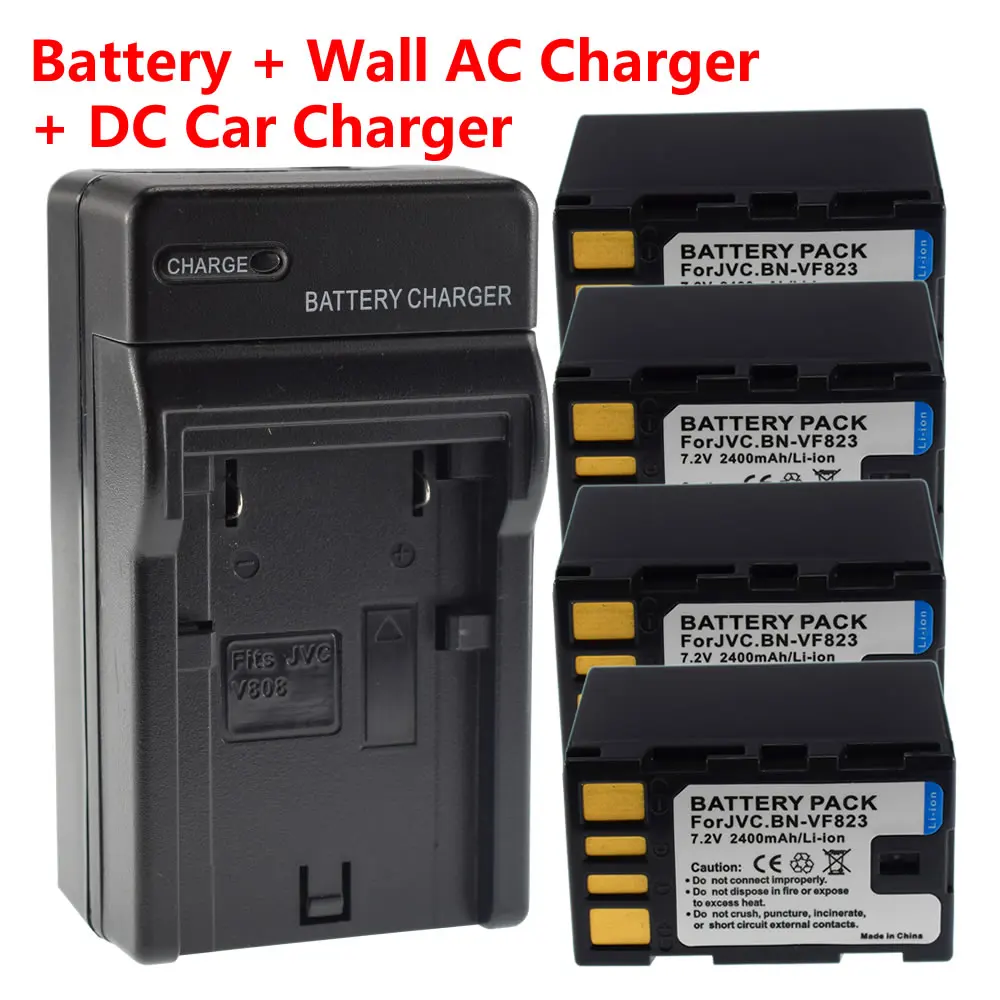 4X 2400mAh BN-VF823 VF823U VF815 VF808 Battery + AC&ampCar Charger for JVC GZ-HD7 HD3 MG575 MG555 GR-D750 D760 D720 Camcorder |