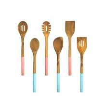 Стиль деревянный шпатель антипригарный горшок только кухонная лопатка 6 шт. mu chu ju набор