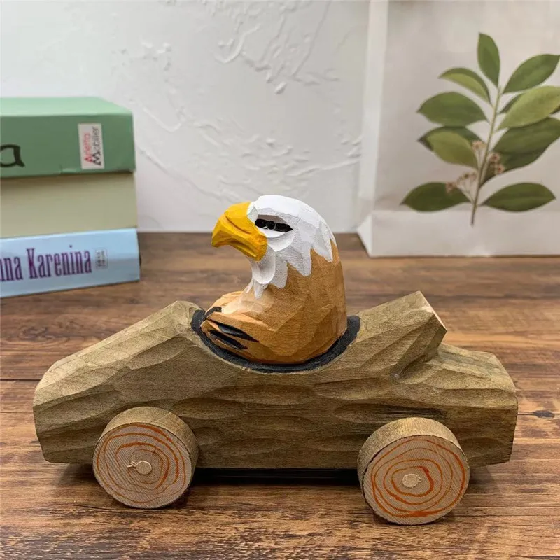 Simulation Model Wooden Children's Educational Toy Trolley Cute Animal Car Children's Room Desktop Decoration Birthday Gift - Color: A
