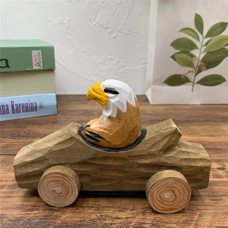 A Simulation Model Wooden Children's Educational Toy Trolley Cute Animal Car Children's Room Desktop Decoration Birthday Gift - Color: A