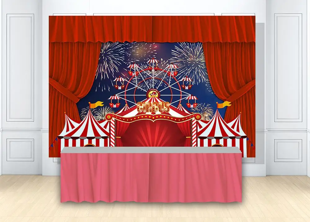 

Photography Backdrop Red Circus Tent Carnival Backdrop Fireworks Kids Birthday Party Photo Background Table Decor Props W-2069