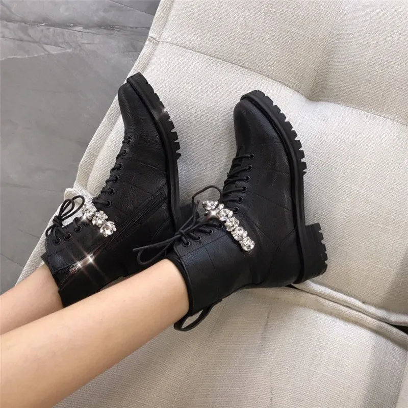 Женские ботинки на молнии; Botas; женские ботинки на шнуровке; chaussures femme; женская обувь из лакированной кожи со стразами; botas mujer с круглым носком