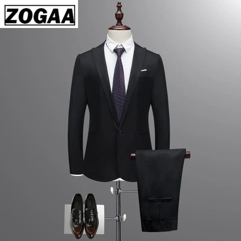

Jacket + Pant New Men Business Slim Suits Sets Solid Color Wedding Office Dress Two-piece Suit Blazers Coat Trousers Waistcoat