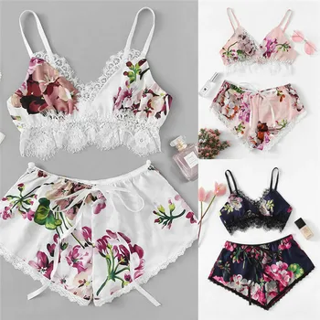 

Hot Sexy-Lingerie Women Sleepwear Babydoll Floral Lace Nightwear Pajamas Set