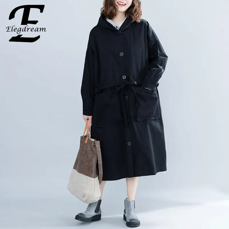 

Elegdream Oversized Plus Size Women Clothing 2019 Autumn Winter Casual Trench Coat Fashion Ladies Overcoat Female Top Outerwears
