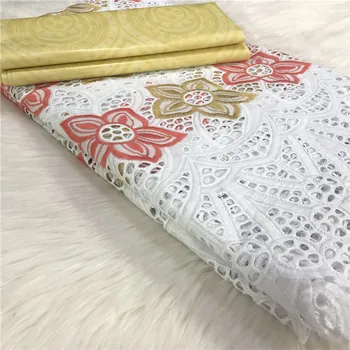 

2.5 y Swiss lace fabric +2.5 y Bazin Brode riche embroidery African 100% cotton fabrics Swiss voile lace popular Dubai style 2L1