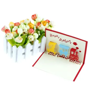 

Pop Up Red 3D Cut Train Paper Greeting Card Postcard Color Party Printing Gift Valentines Birthday