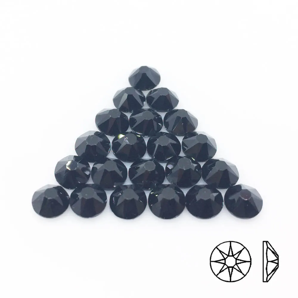 (8 big + 8 small) Color Jet small Cut Facets Hotfix Crystal Rhinestones Glass Top Quality Strass Stone Glue on Clothes | Дом и сад