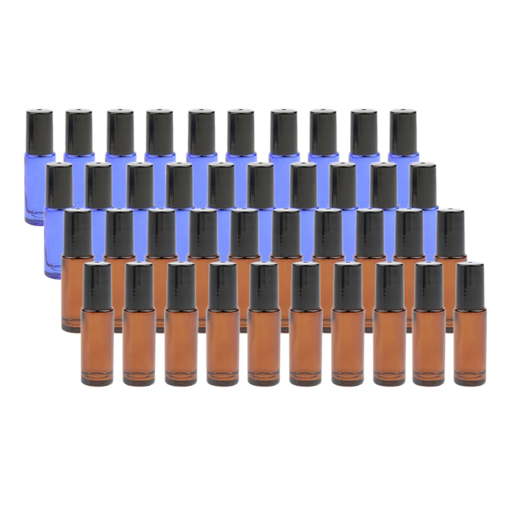 40 x 5ml Empty Glass Essential Oil Perfume Roller Bottle Makeup Liquid Vials Fit for Storaging Cosmetic Liquids