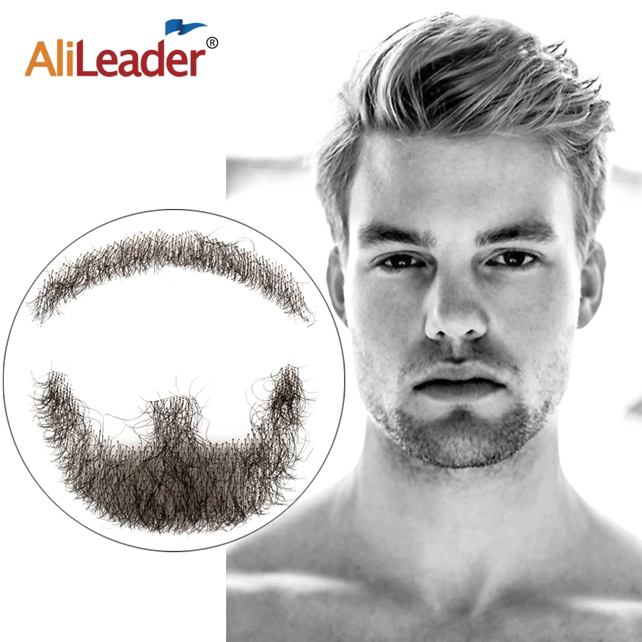 Alileader más vendidos barba falsa hecho a mano 100 por ciento Real pelo suizo encaje cómodo Invisible pelo Remy bigote para los hombres