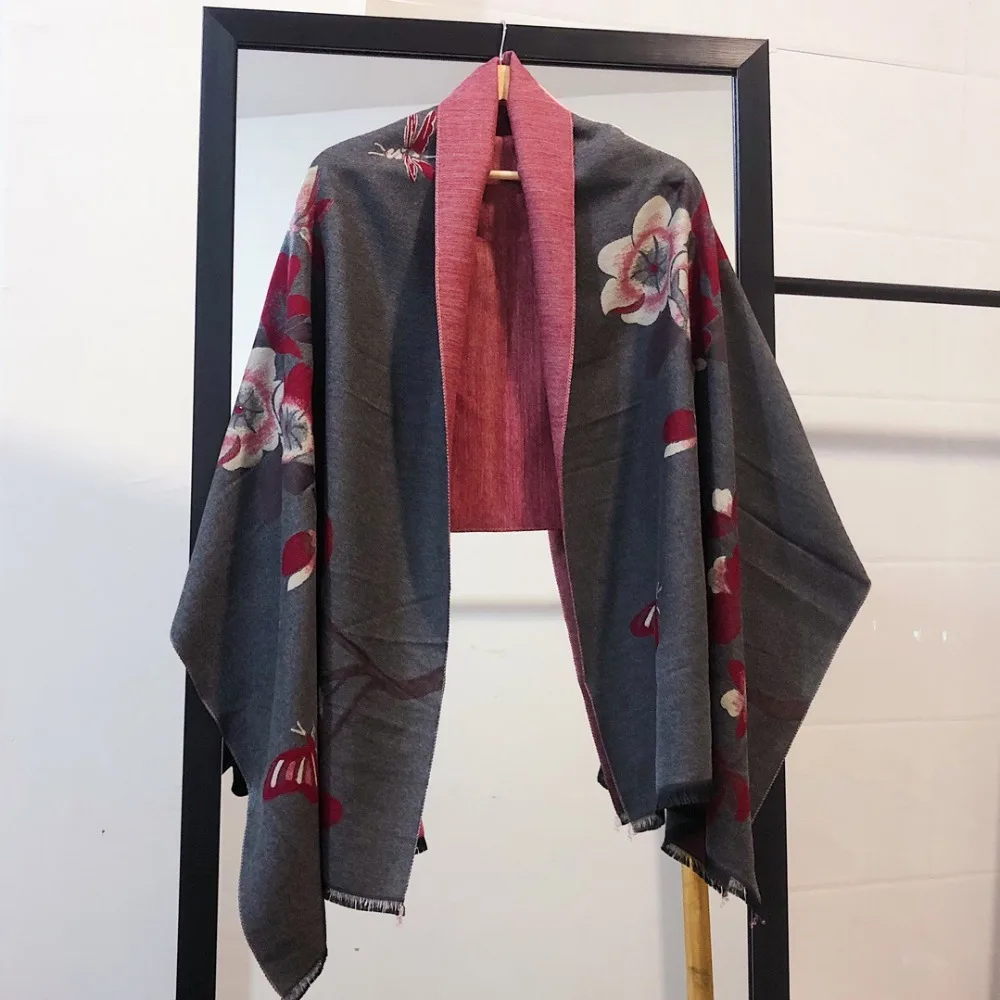 Зимний женский шарф женские цветочные пинты шарфы, палантин, шаль толстый женский шарф теплый кашемир смешанный, из шерсти и хлопка матовый пончо