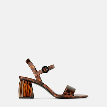 

Tortie Chunky Heel Open Toe Sandals A- Line Buckle Sexy High-Heeled Shoes Roman Shoes PU Leather Heels Famous Designer Leopard